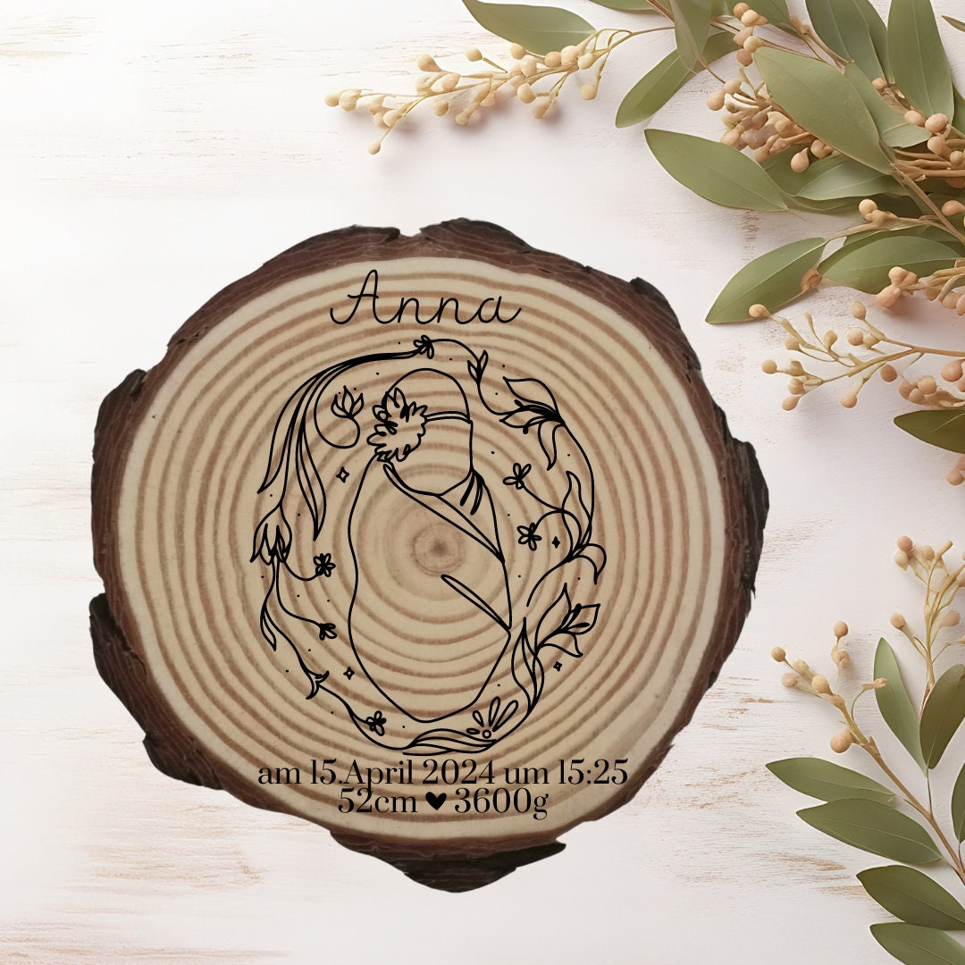 Personalisierte Naturholzscheibe zur Geburt, Baby, als einzigartige Deko, für Mama, Oma, aus Kiefernholz, zum Geburtstag, Weihnachten